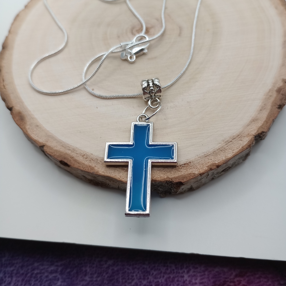 Blue Cross Pendant Necklace